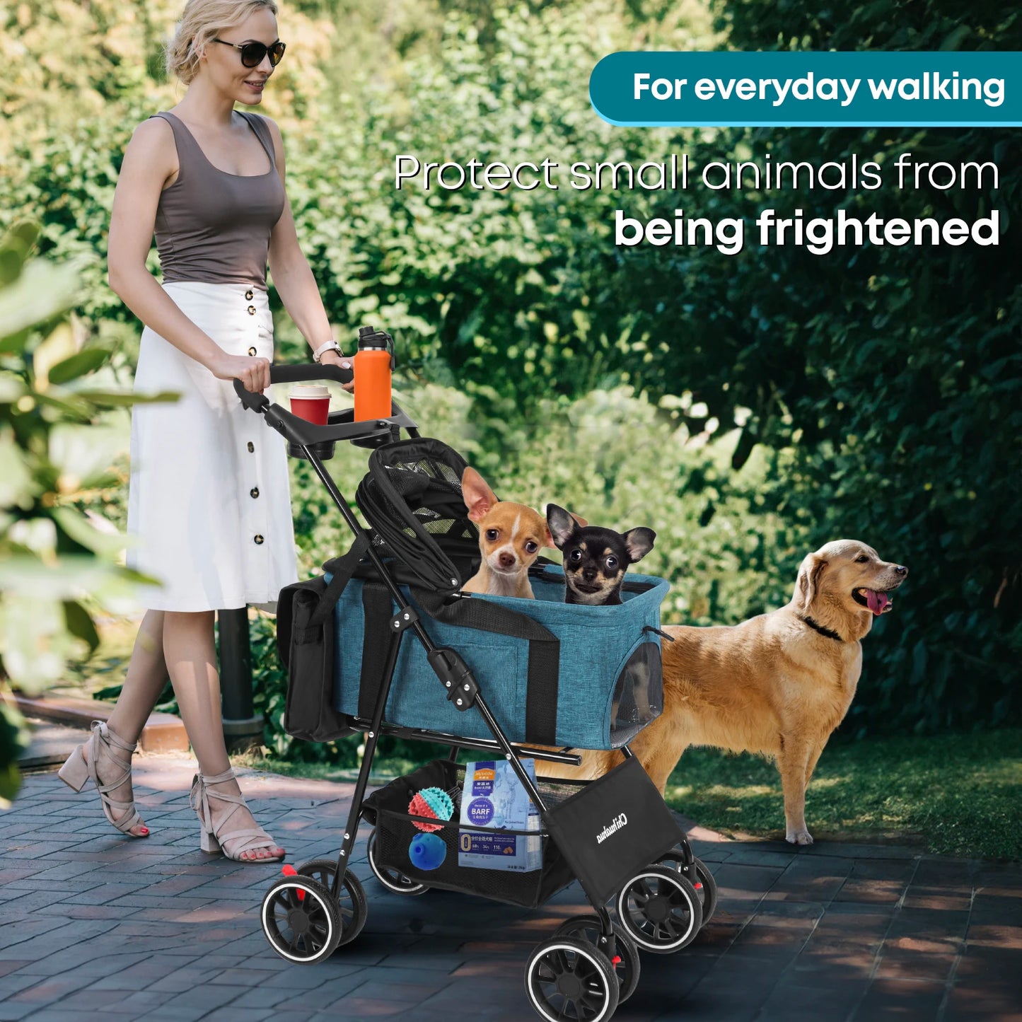 Pet Stroller with Canopy 4 Wheels | Strolling Cart for Small/Medium Dogs and Cats with Removable Carrier Breathable Mesh