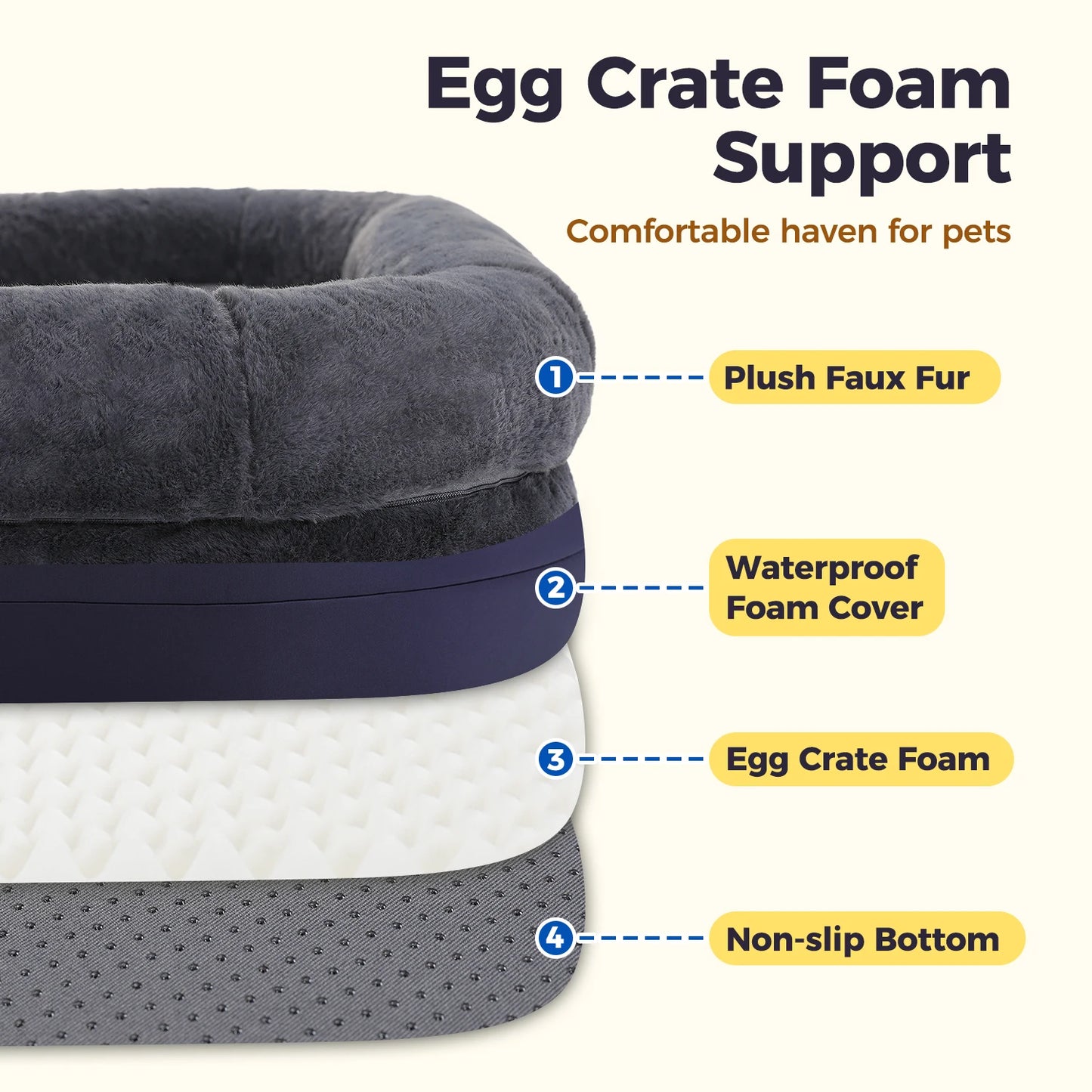Foldable Dog Bed, Plush Pet Couch Bed for Large Dogs, Washable Sofa Bed with Non-Slip Bottom
