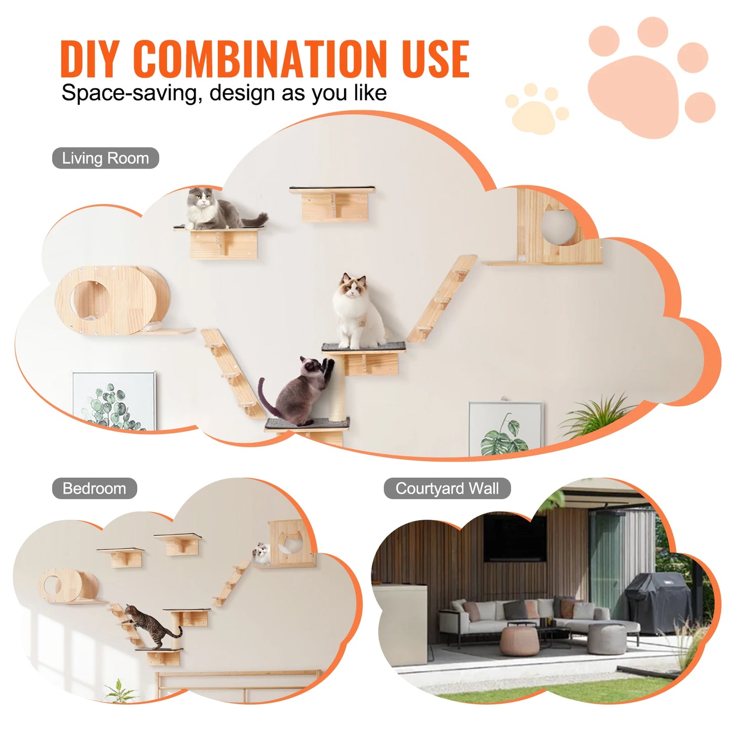 SucceBuy Wall Mounted Cat Wall Shelves and Perches with Jumping Boards Hammocks &  Tree Cat Furniture and Shelves