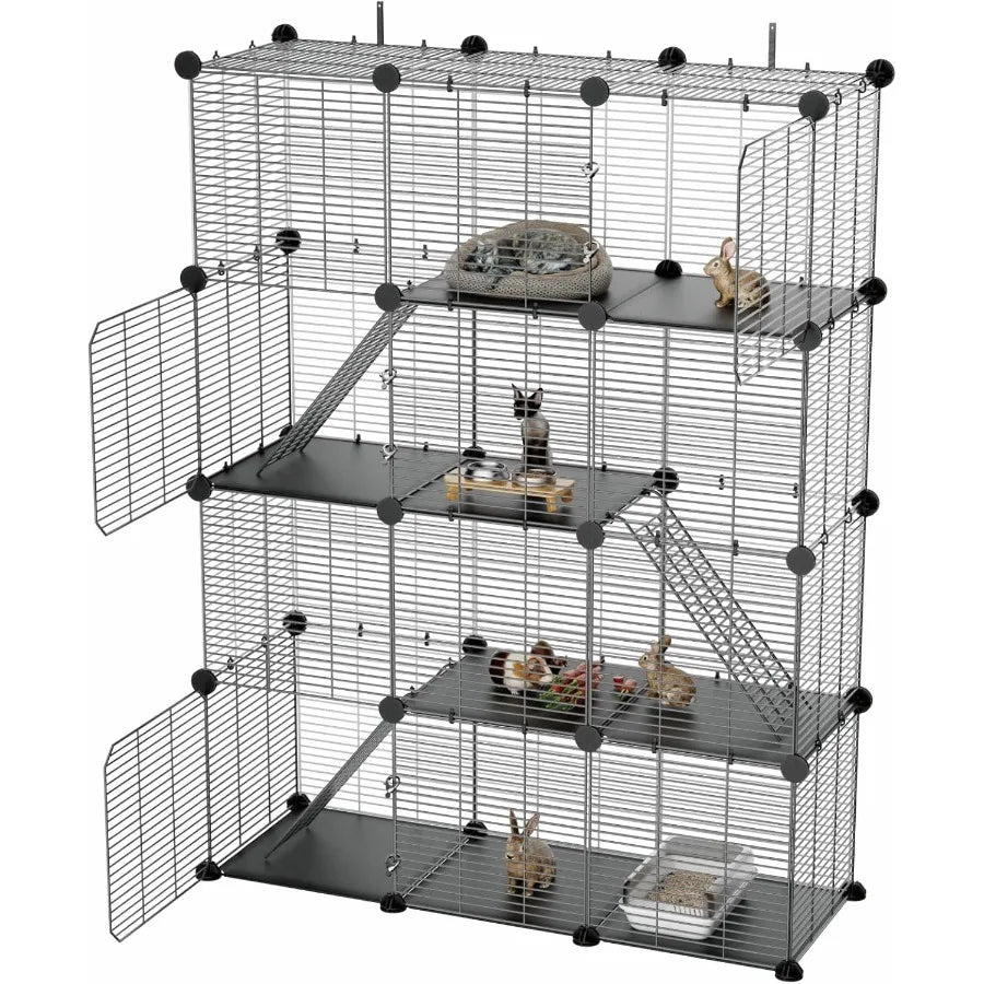 3 Tier Indoor Large Wire Cat Cage with DIY Playpen Design for 12 Cats Kittens, Guinea Pigs, Ferrets, Chinchillas and Rabbits