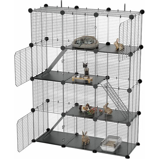 3 Tier Indoor Large Wire Cat Cage with DIY Playpen Design for 12 Cats Kittens, Guinea Pigs, Ferrets, Chinchillas and Rabbits