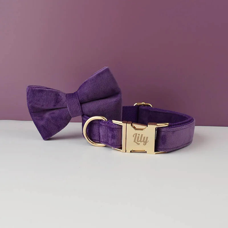 Velvet Dog Collar Leash Free Engrave for Medium Large Dogs Pet Necklace Accessories