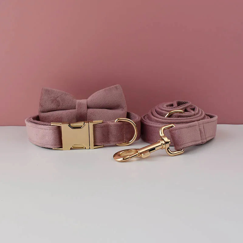 Velvet Dog Collar Leash Free Engrave for Medium Large Dogs Pet Necklace Accessories