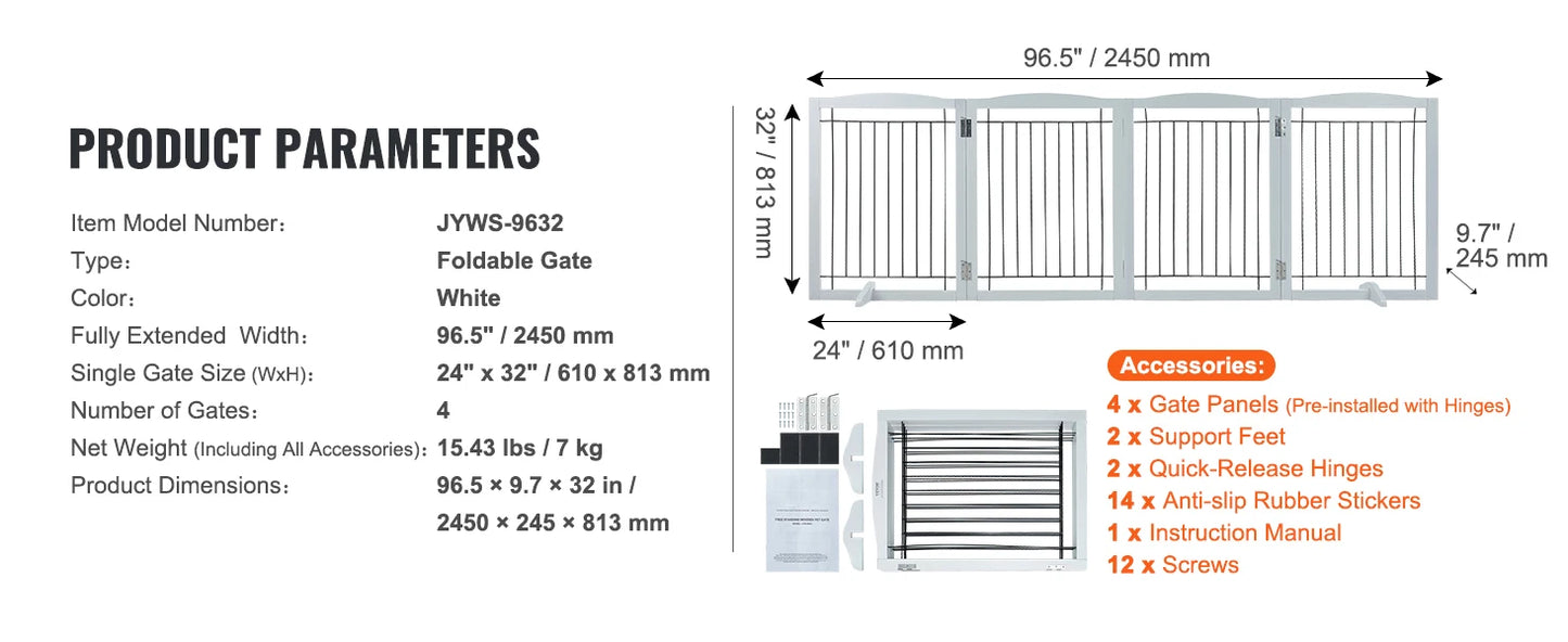 SucceBuy Free Standing Dog Gate 3 Panels | Foldable, Expandable  Dog Gate for Narrow Passageways
