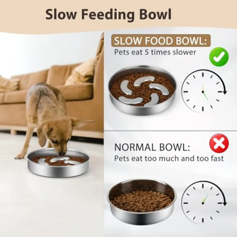【Spot goods】Slow Feeder Dog Bowl Stainless Steel Heavy Duty with Non-Slip Base  for Small Medium Large Breed Size