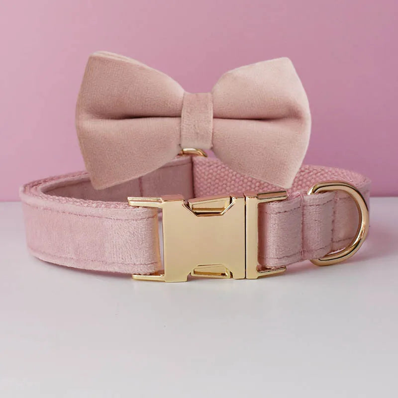 Velvet Dog Collar Leash Free Engrave for Medium Large Dogs Pet Necklace Accessories