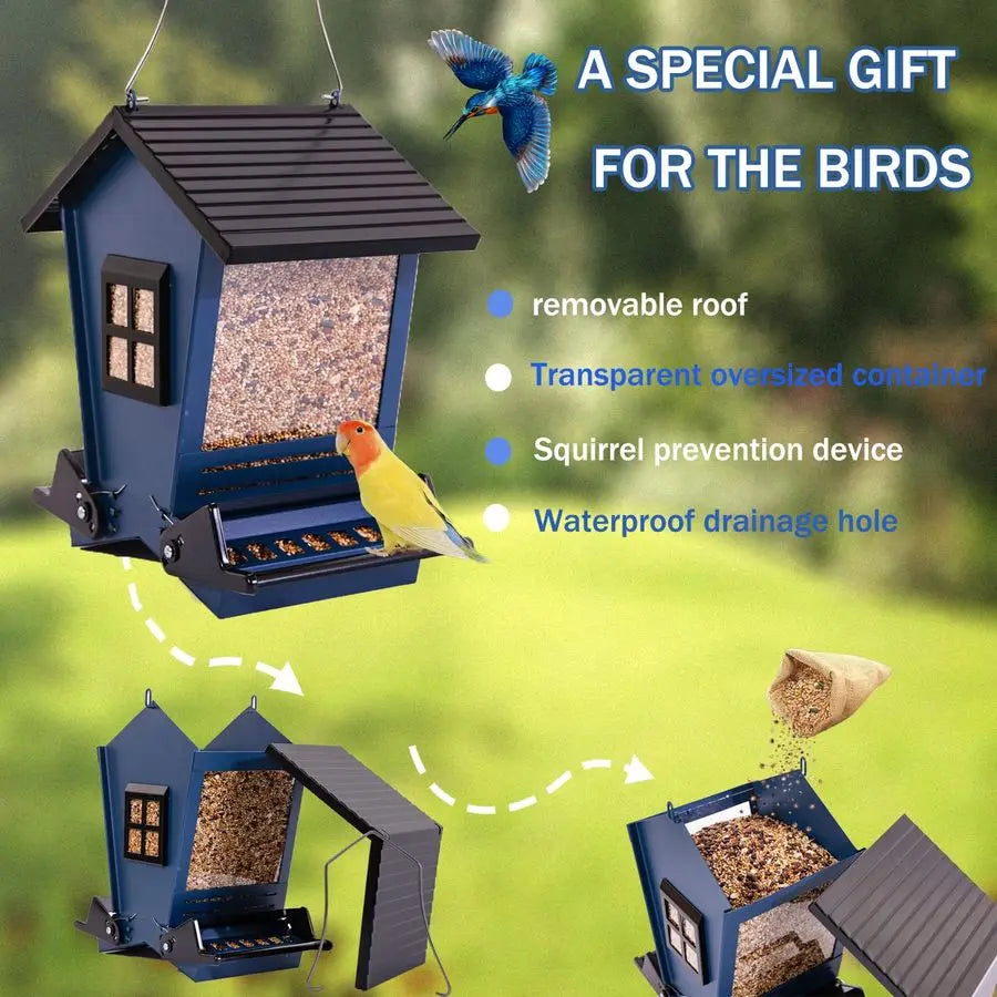Squirrel Proof Metal Hanging for Outdoor Wild Bird Feeder, with Bilateral Weight Activated Perches, Large Feeder