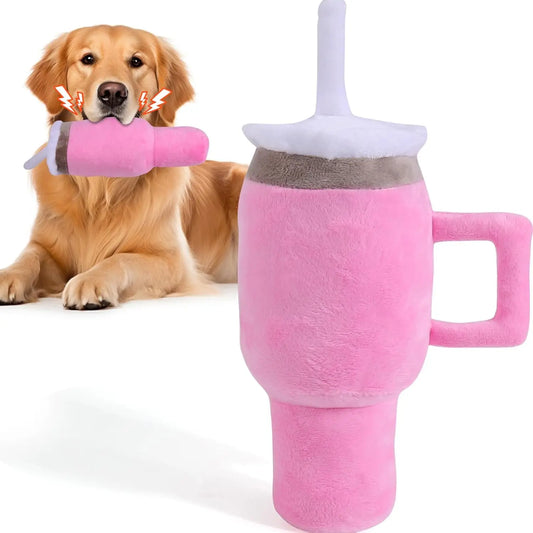 Dog/Cat Durable Squeaky Chew Toy Mug, Interactive Fun. 26x13x5cm, with Crinkle Sound, Relieves Boredom