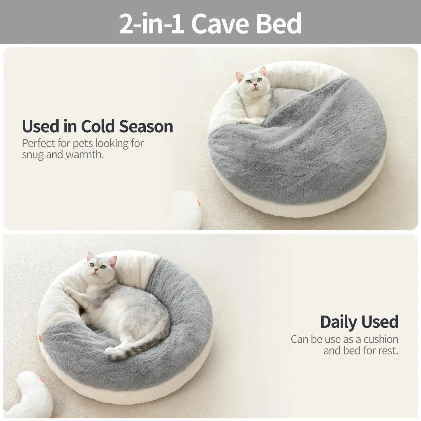 MEWOOFUN Cat Bed Cav | Cute Enclosed Bed With Blanket Washable | Non Slip Base for Kitten and Puppy (22' x 22')