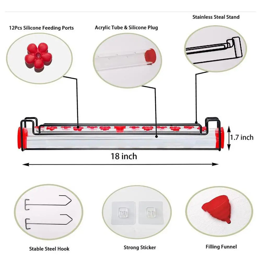 Window Hummingbird Feeder, Wild Bird Feeders With Flower, Feeding Ports Leak-Proof Food Dispenser For Garden
