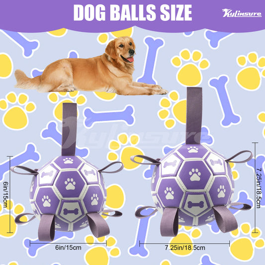 Dog Toys Soccer Ball with Straps, Interactive Toys for Tug of War, Puppy Birthday Gifts, Water Toy, Durable  Ball