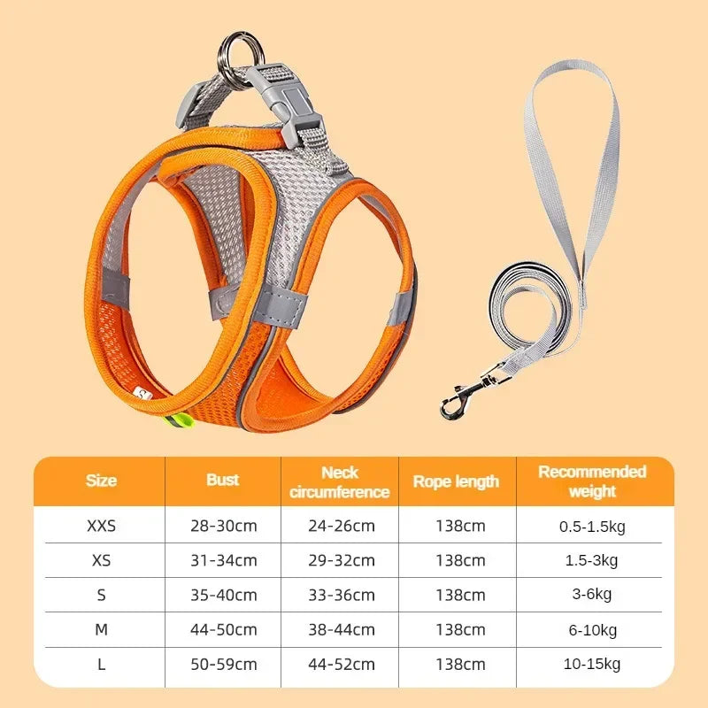 Adjustable Harness Set for  Puppy and Cat Harness Vest suitable for French Bulldog, Chihuahua, Small Dog Collar Pet Leash