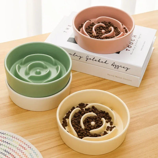 Ceramic Cat Dog Bowl, Ideal for Small and Medium-Sized Dogs, Slow Feeder Anti-Choking