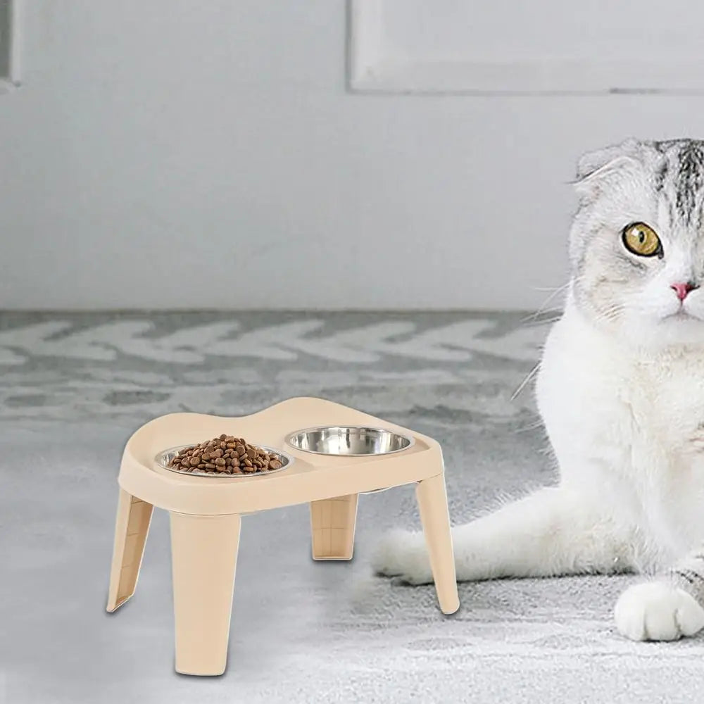 Elevated Dog Feeder foldable Raised Stand with Double Stainless Steel Food Water Bowls for Small Medium Large Dogs