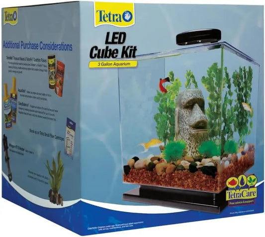 3 Gallon Cube Aquarium Kit with LED Light, Filter & Pedestal Base for Small Fish