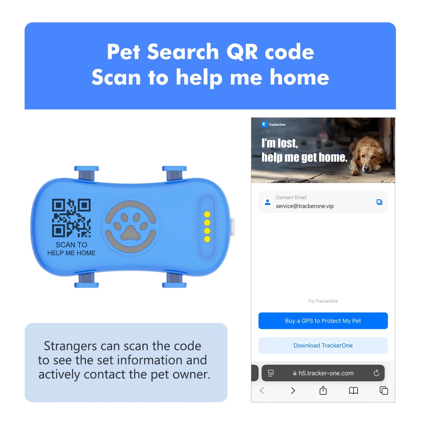 GPS Pet Tracker for Dogs and Cats | Real Time Tracking Unlimited Distance QR Code | Anti-Lost Locator with 1-year Service