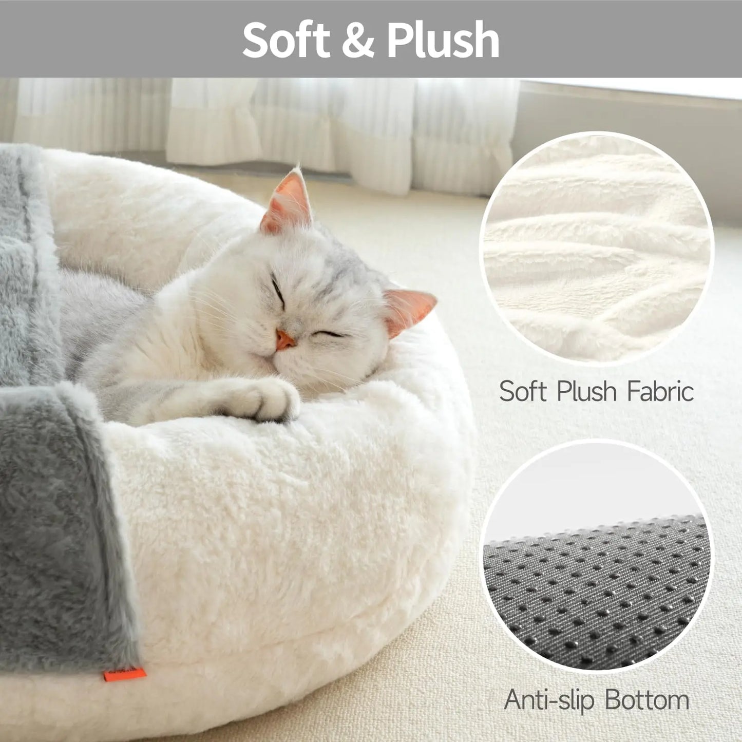 MEWOOFUN Cat Bed Cav | Cute Enclosed Bed With Blanket Washable | Non Slip Base for Kitten and Puppy (22' x 22')