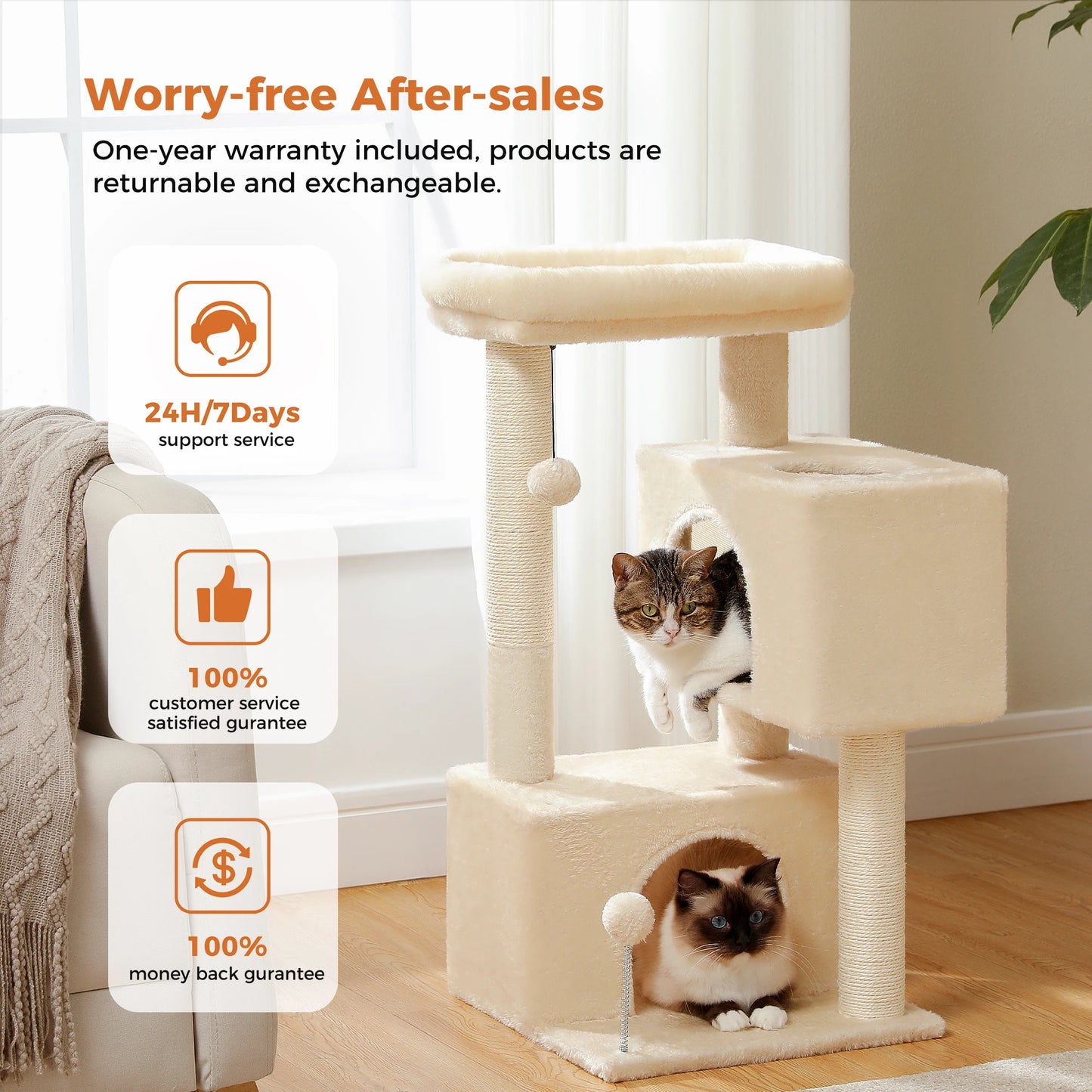 Large Cat Tree for Indoor Cats Multi-Level Tower with Spacious Condos Sisal Scratching Pad House Accessories Cat Toys