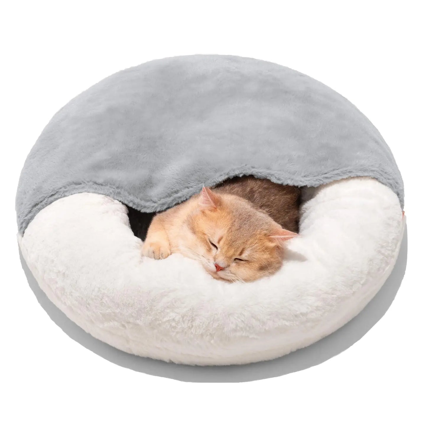 MEWOOFUN Cat Bed Cav | Cute Enclosed Bed With Blanket Washable | Non Slip Base for Kitten and Puppy (22' x 22')