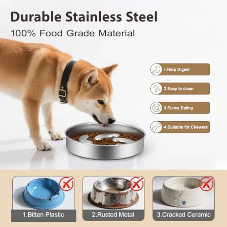 【Spot goods】Slow Feeder Dog Bowl Stainless Steel Heavy Duty with Non-Slip Base  for Small Medium Large Breed Size