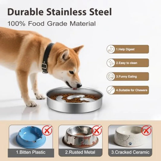 【Spot goods】Slow Feeder Dog Bowl Stainless Steel Heavy Duty with Non-Slip Base  for Small Medium Large Breed Size
