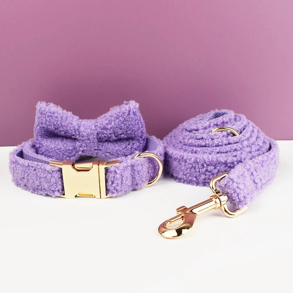 Luxury Personalized Dog Collar Harness Leash set custom,  Logo detachable dog bow tie collar leash diy