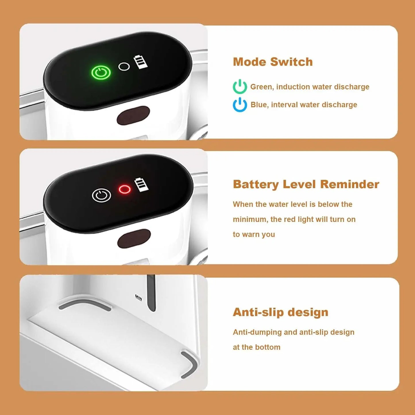 Wireless Water Fountain 5000mAh Rechargeable 304 Stainless Steel Quiet Automatic Induction Pet Water Dispenser For Cats Dogs
