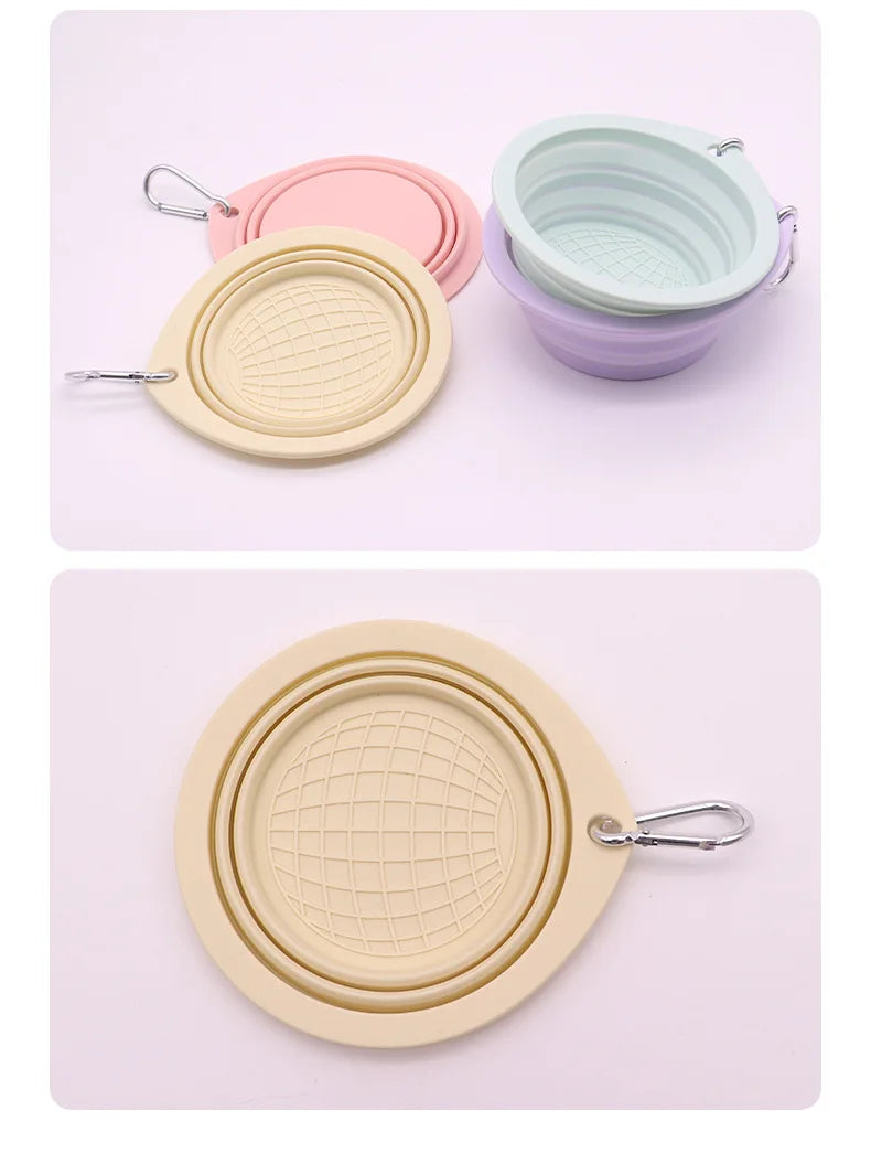 Collapsible Silicone Dog Food/Water Bowl, Outdoor Travel Portable  with Carabiner