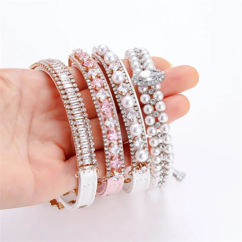 Luxury Cat Puppy Pearl Necklace Rhinestone Collar for Cats Small and Dogs