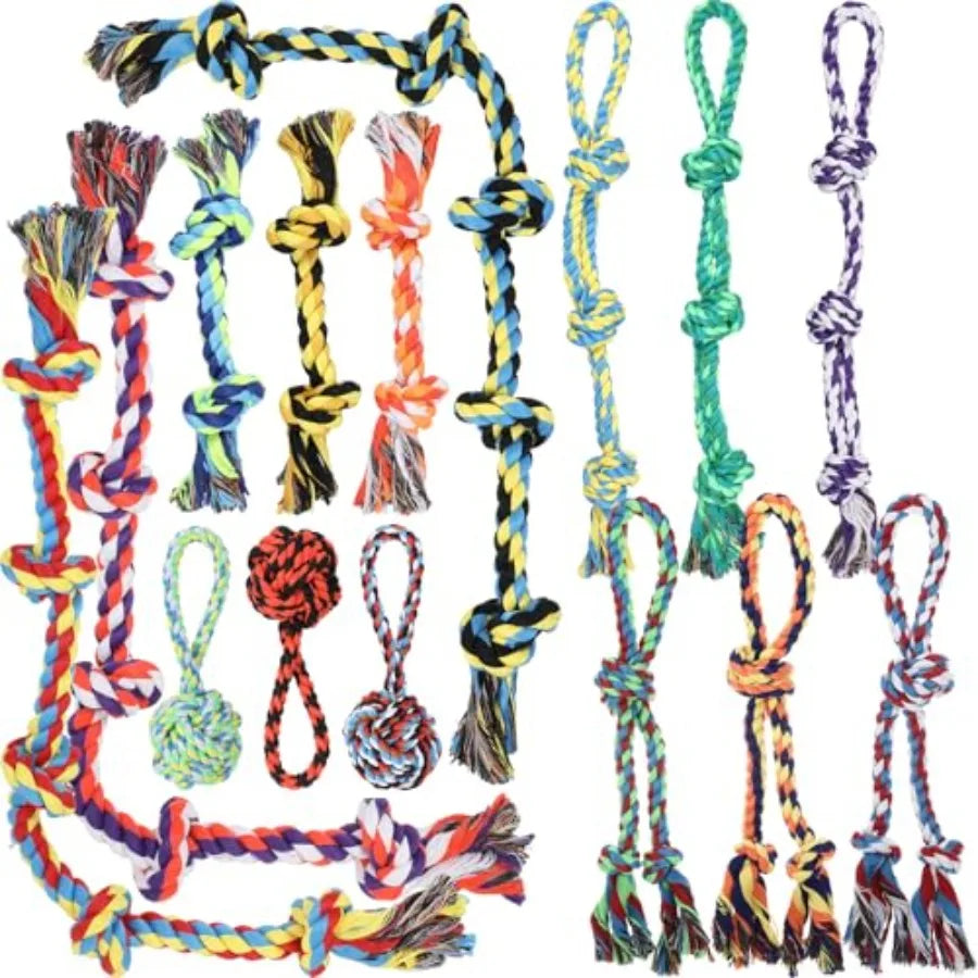 15-Piece Dog Rope Toys - Heavy Duty Cotton Tough Tug Toys for Aggressive Chewers Medium to Large Breeds Puppy Teeth Cleaning