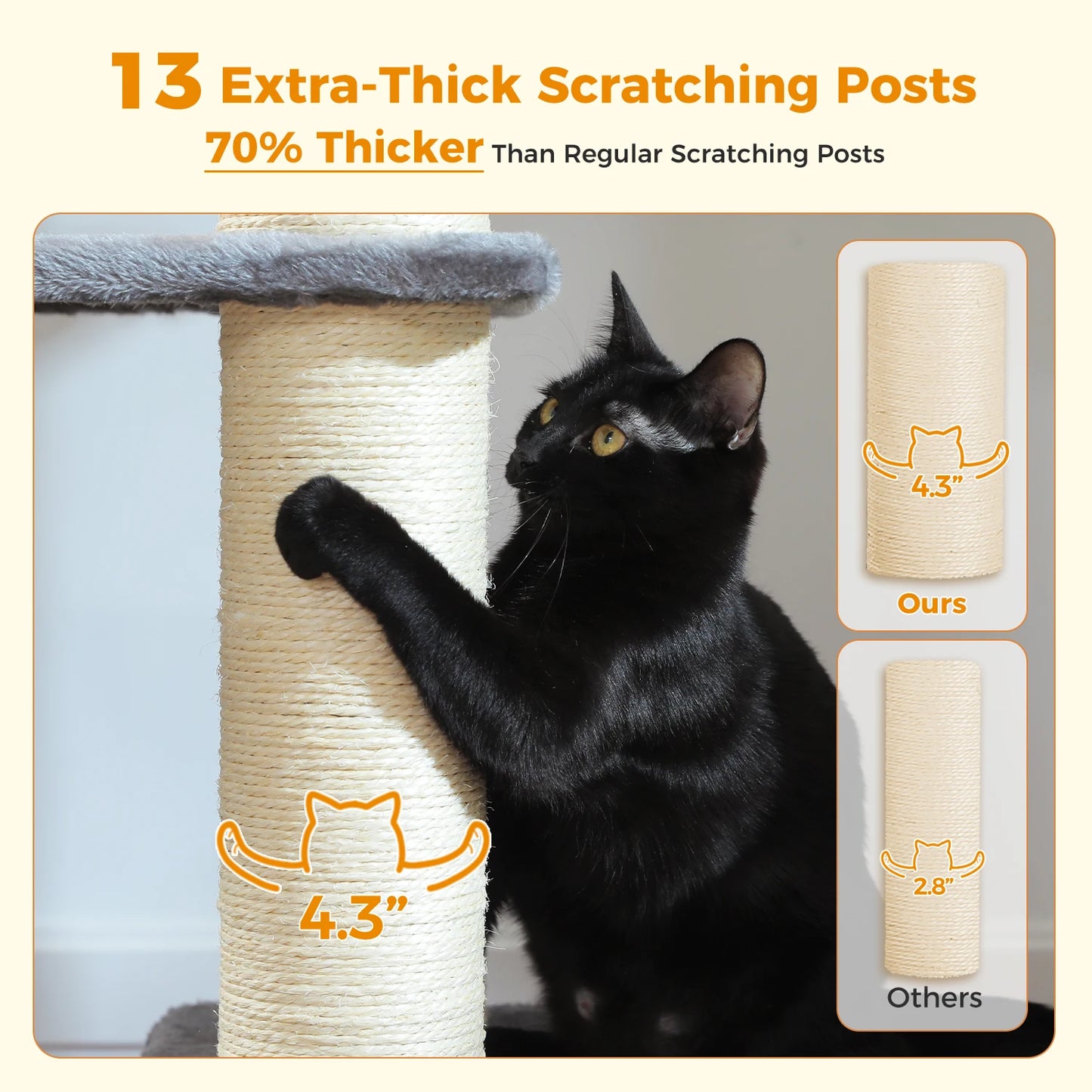 Large Tree Robust Cat Tower with Several Levels| Cat House Climbing Tree with Hammock 11 Sisal Posts  Perch