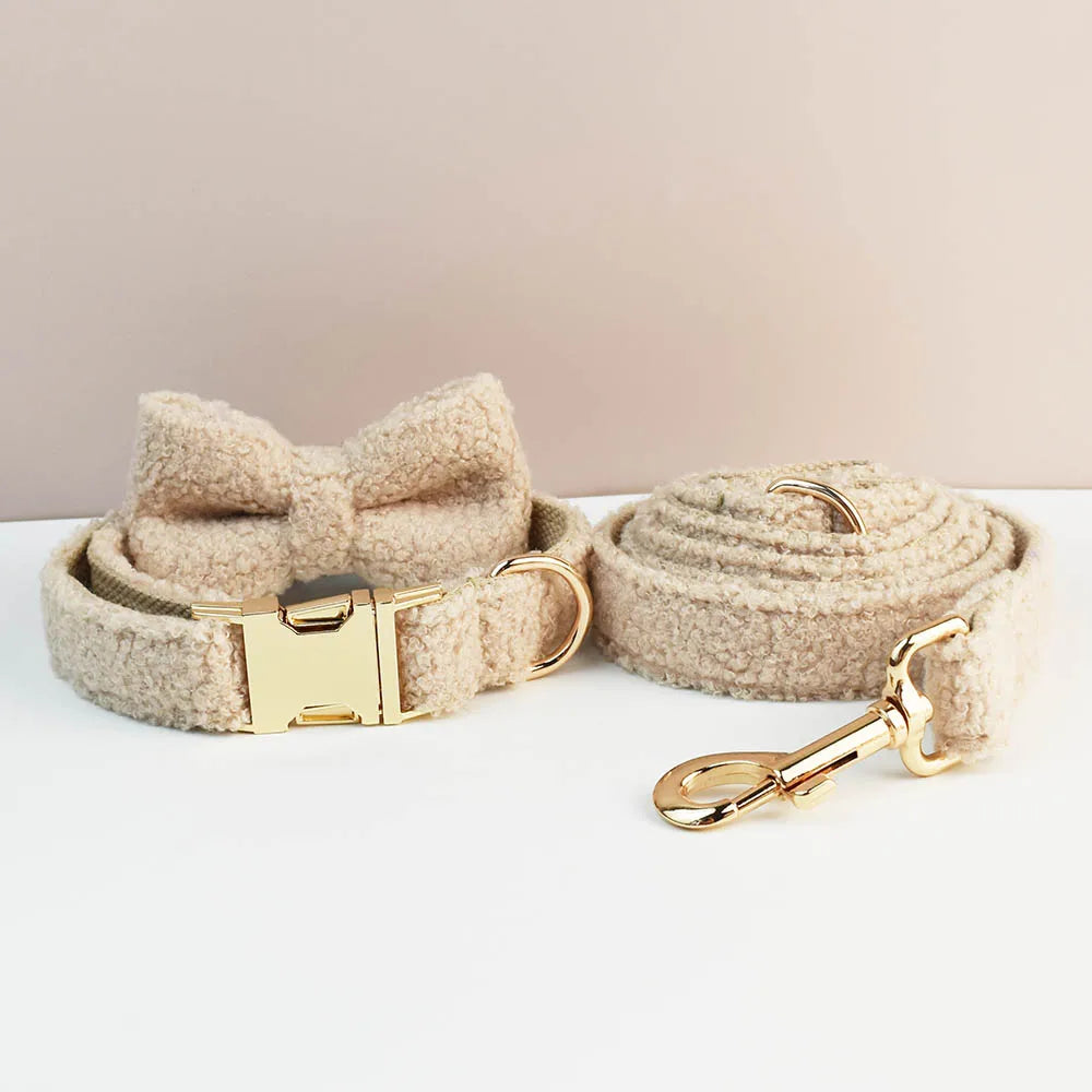 Luxury Personalized Dog Collar Harness Leash set custom,  Logo detachable dog bow tie collar leash diy