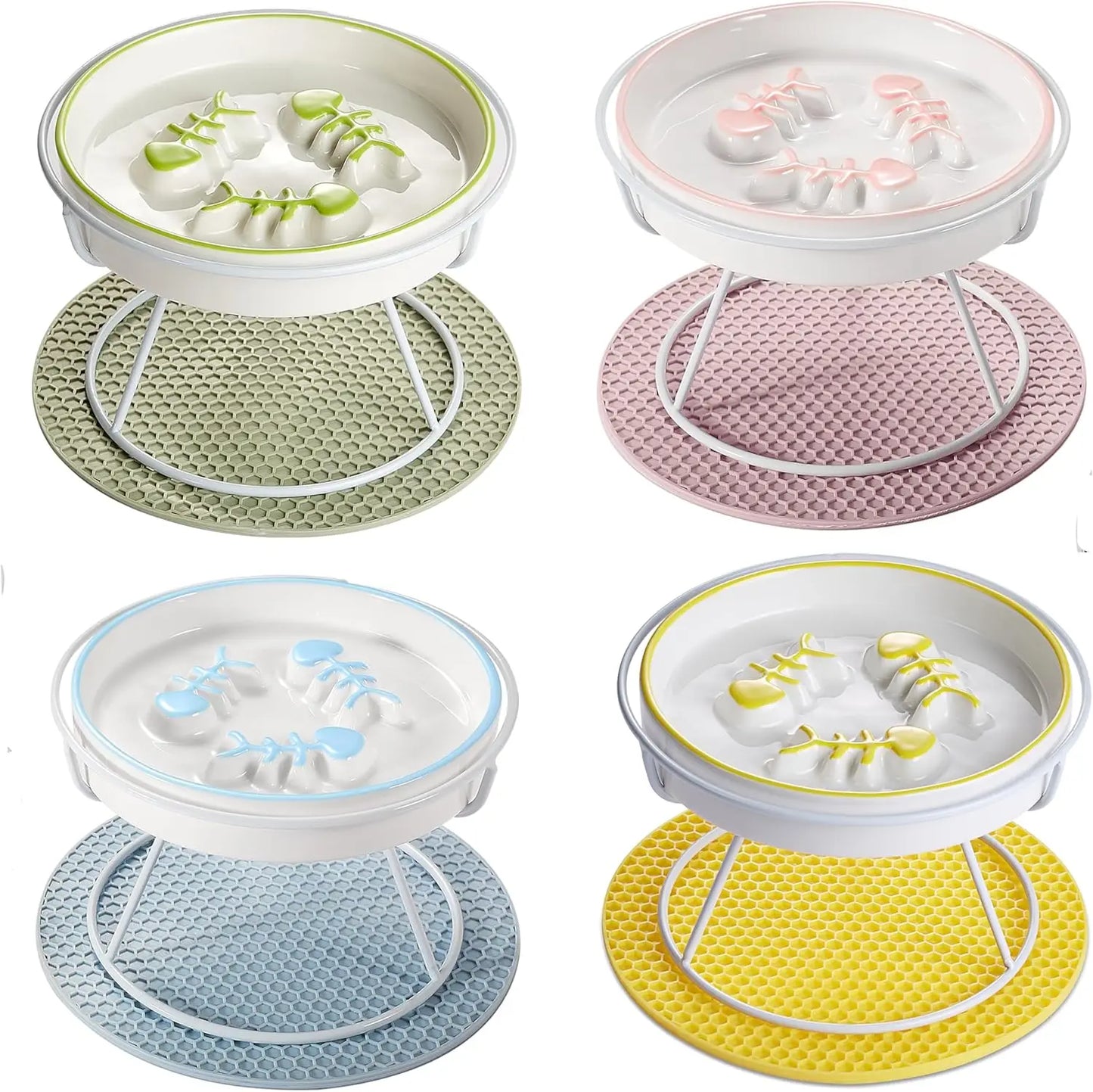 Elevated Ceramic Slow Feeder Bowl for Cats and Dogs, Reduces Vomiting and Choking, Whisker-Friendly Design