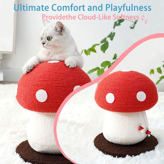 Red Mushroom-Shaped Sisal Cat Scratching Post |   Durable and Non-Falling |   Great for Paw Care and Furniture Protection |   Easy to Assemble |