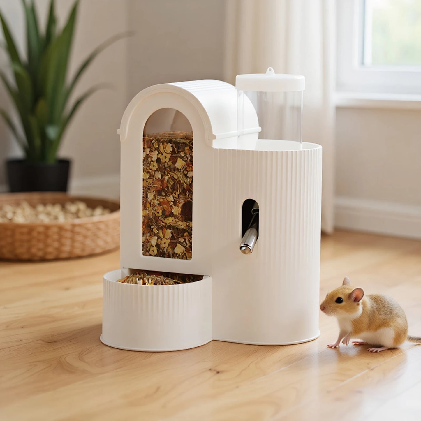 2-in-1 Automatic Food Bowl Large Capacity Hamster Feeder  No Drip for Hamster, Guinea Pig, Rat and Small Animals