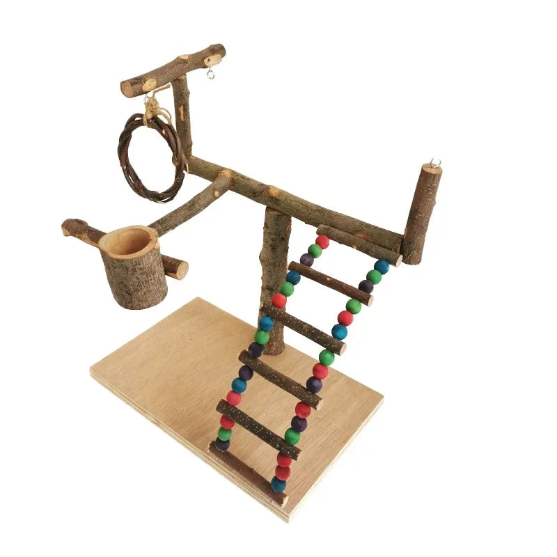 Solid Wood Parrot Stand Training | Wooden Pole Ladder Game Small Pet Interactive Amusement Park Desktop