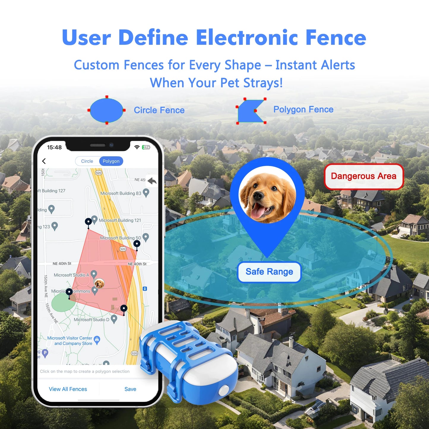 GPS Pet Tracker for Dogs and Cats | Real Time Tracking Unlimited Distance QR Code | Anti-Lost Locator with 1-year Service