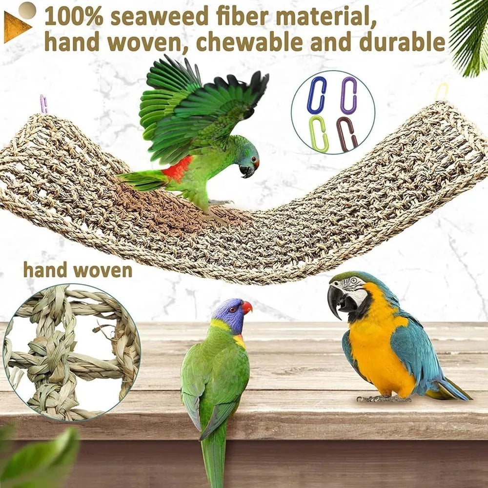 30"x7" Seagrass Mat for Birds: Parrot Hammock, Climbing Ladder, Chew Toy for Cage.