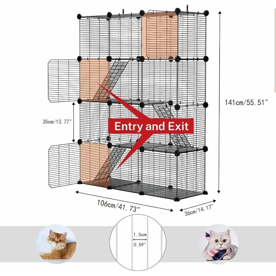 3 Tier Indoor Large Wire Cat Cage with DIY Playpen Design for 12 Cats Kittens, Guinea Pigs, Ferrets, Chinchillas and Rabbits