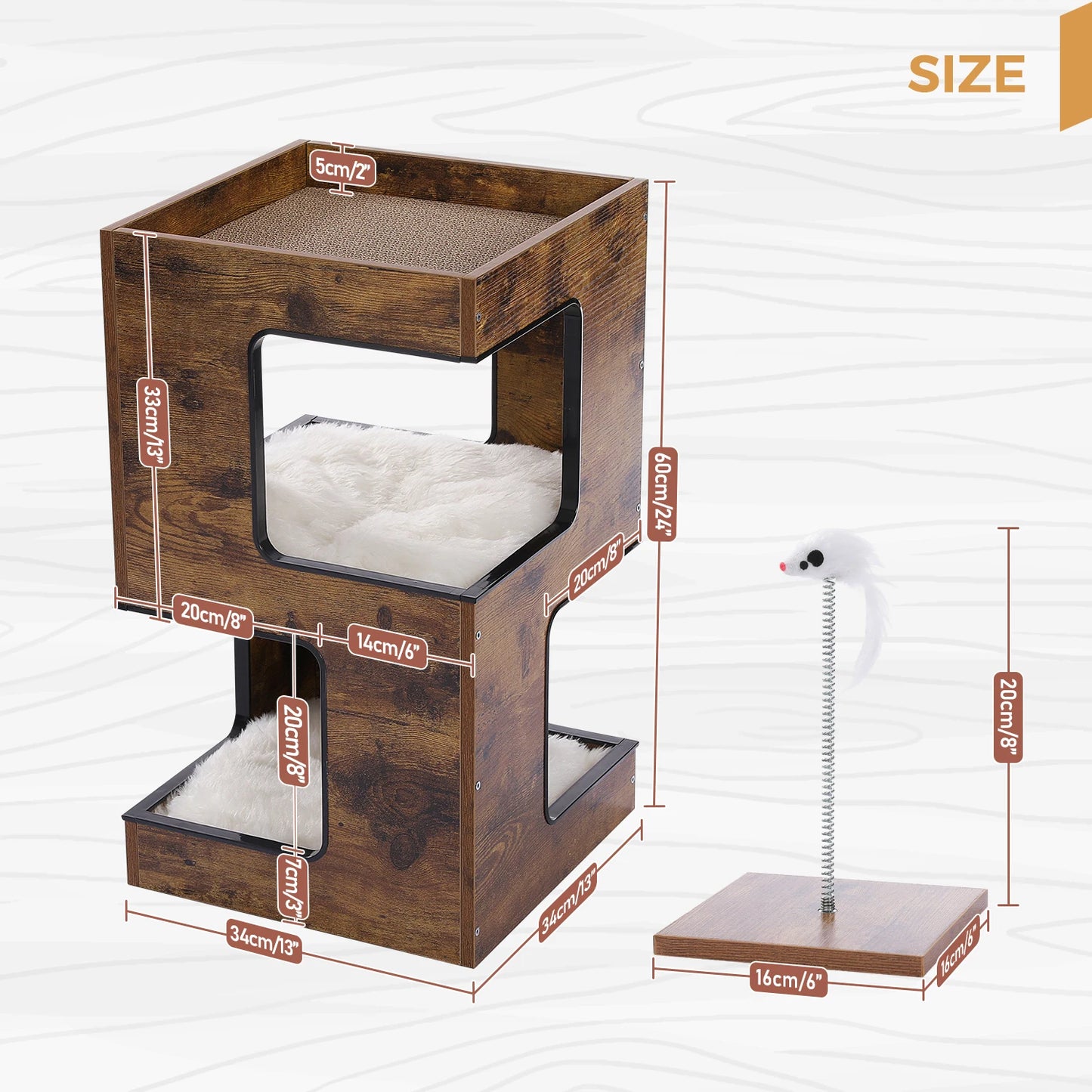 Wood Cat Condo House Bed with Removable Soft Mats | Modern Cat Tree Tower with Scratching Pad Cat | Scratcher Furniture Kitten Toys