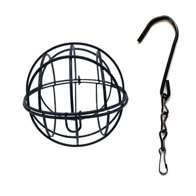 Metal Suet Ball Bird Feeder with Hanging Chain | Squirrel Proof Outdoor Garden Hummingbird Feeders | Ball Shape Grass Feeder