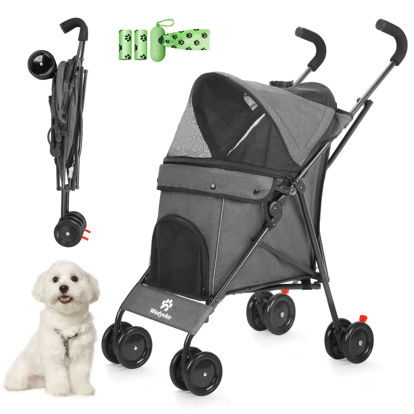 4 Wheels Stroller Rotate with Brakes for Dogs/Cats Travel