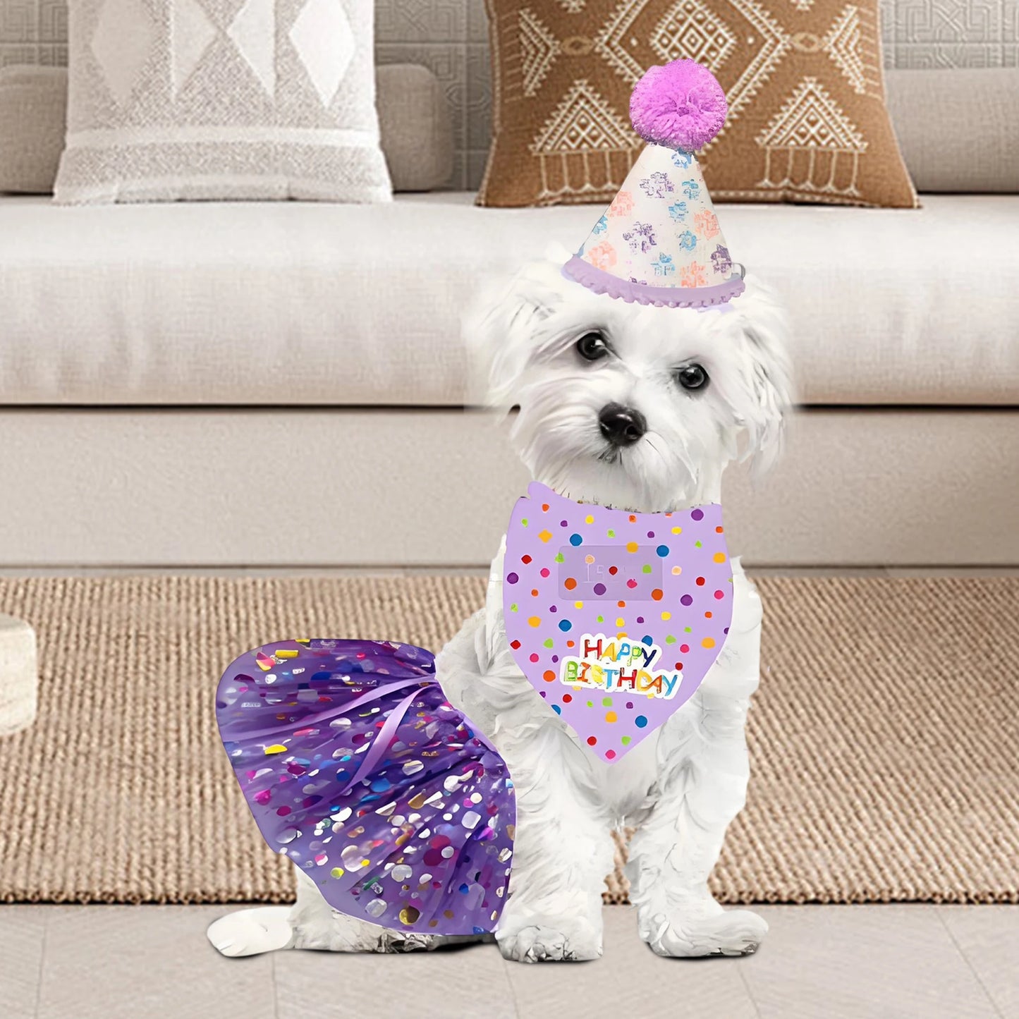 Cute Dog Birthday Costume Set | Adorable Party Hat with Matching Skirt and Scarf for Indoor and Outdoor Celebrations