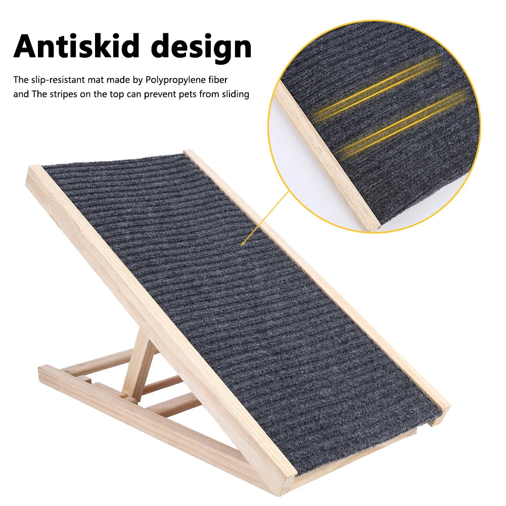 Dog Ramp Ladder Natural Pine Wood | Lightweight Folding |  Anti-skid Adjustable 2 Height Climbing Ladder for Cats, Dogs and small Animals