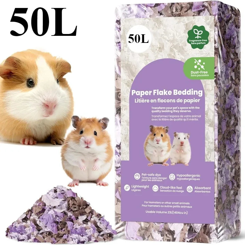 23L/50L Paper Small Pet Bedding, Hamster, Rabbits, Guinea Pigs, Odor Control Dust-Free, Moisture Absorbent Natural Shavings Bedding