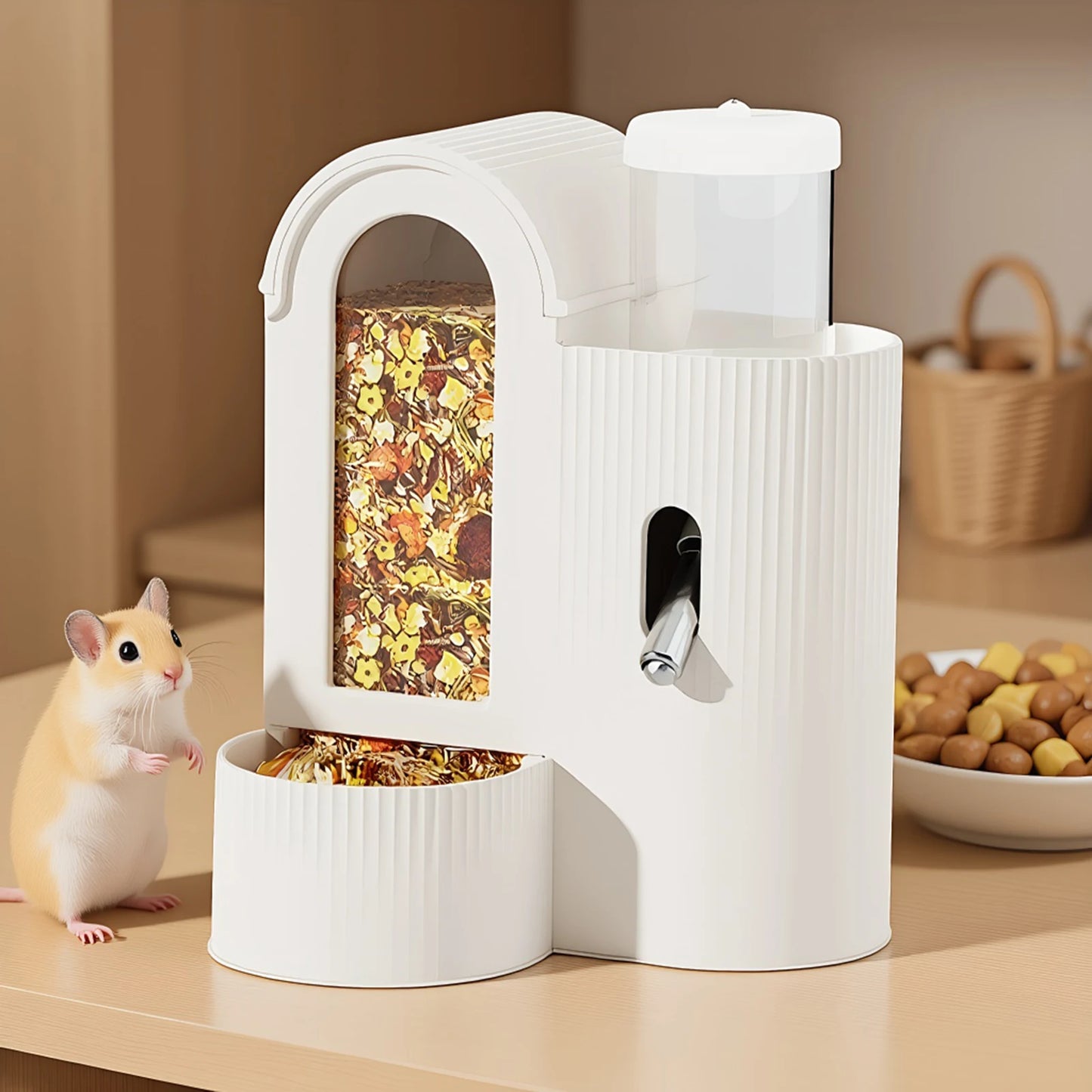 2-in-1 Automatic Food Bowl Large Capacity Hamster Feeder  No Drip for Hamster, Guinea Pig, Rat and Small Animals