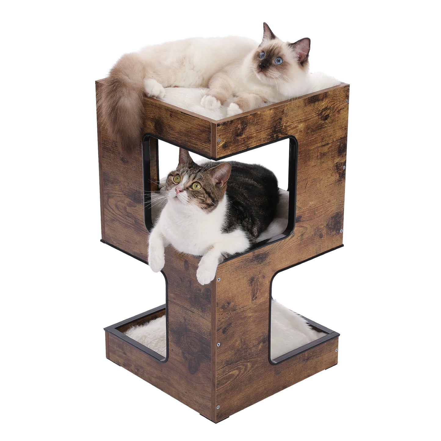 Wood Cat Condo House Bed with Removable Soft Mats | Modern Cat Tree Tower with Scratching Pad Cat | Scratcher Furniture Kitten Toys