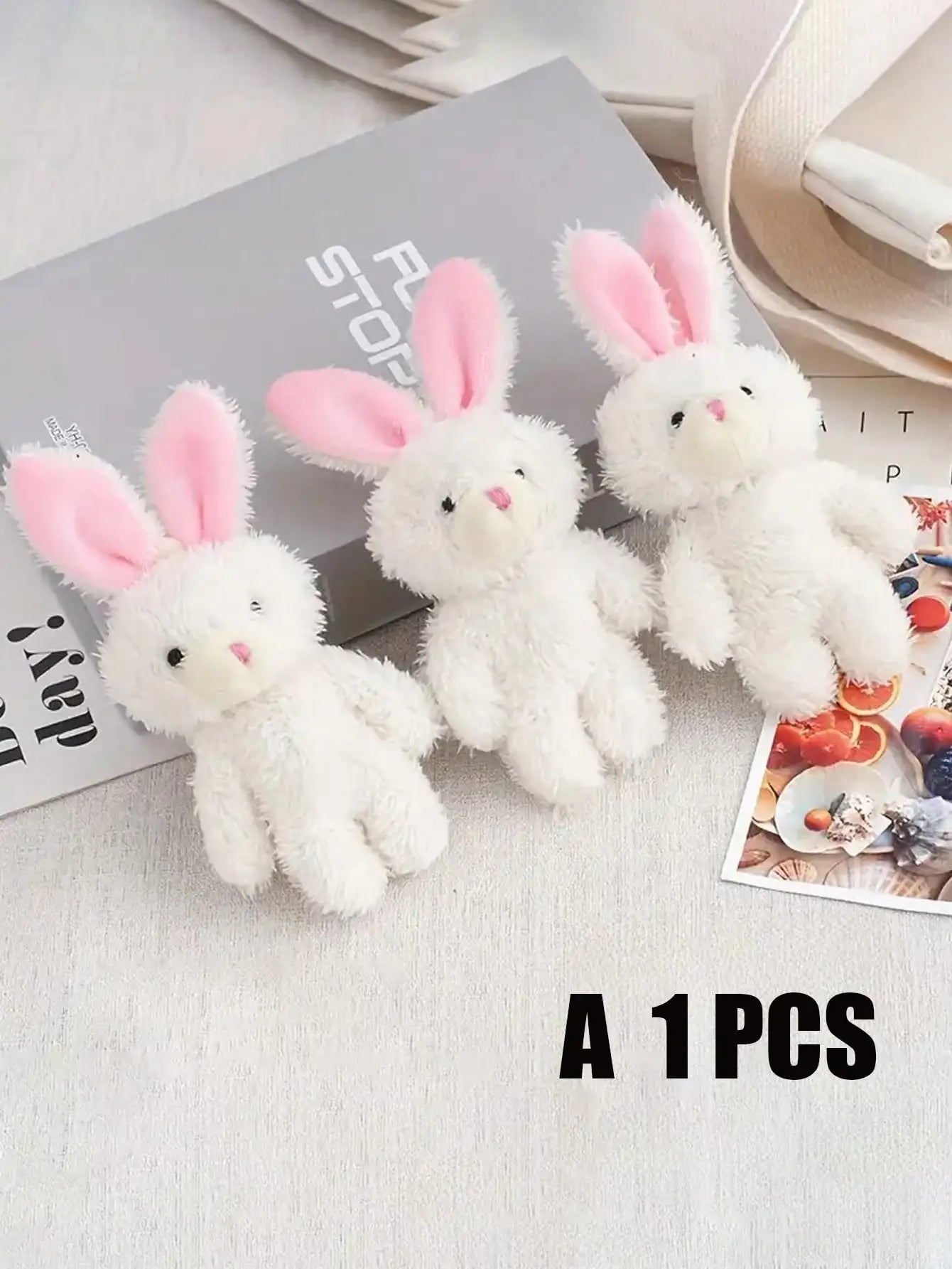 3-Pack White Plush Rabbit Dog Toys with Pink Ears, Soft Chew & Squeaker for Small to Medium Dogs