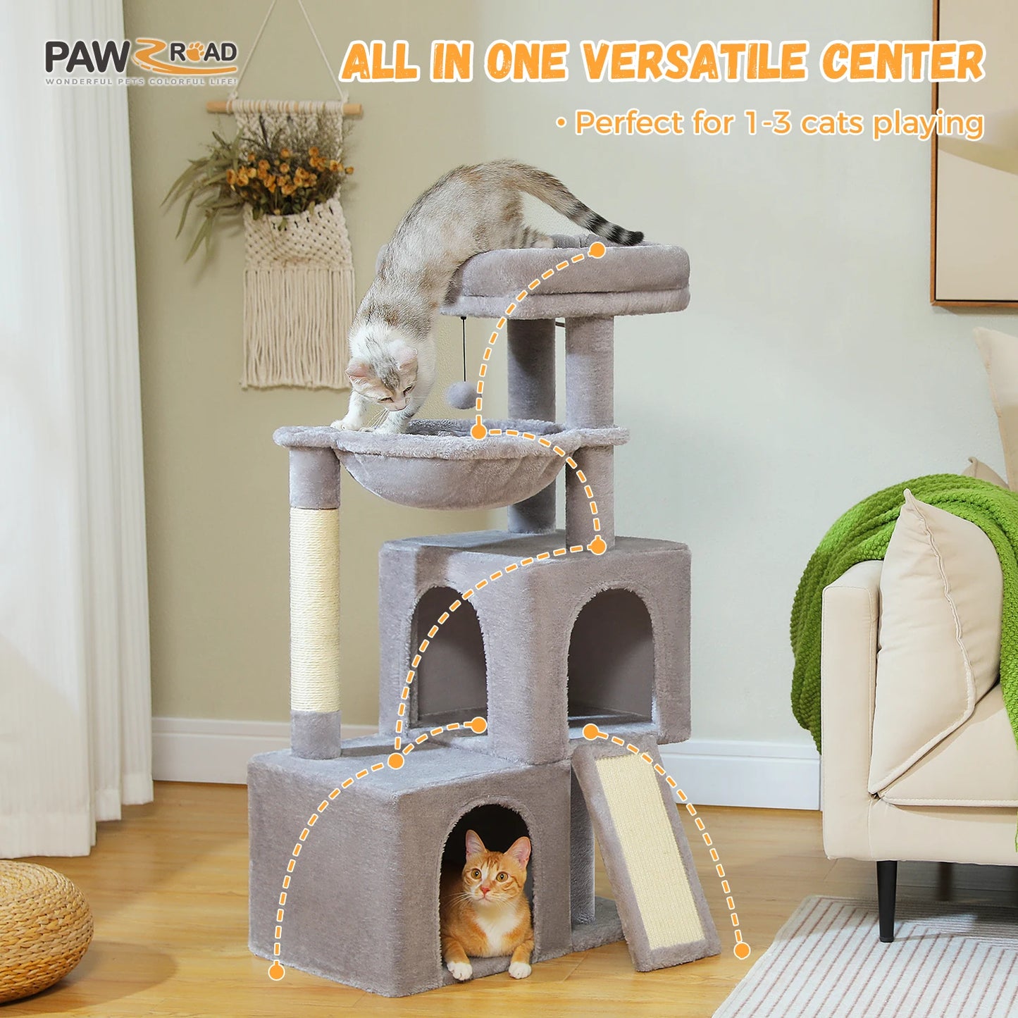 Large Cat Tree for Indoor Cats Multi-Level Tower with Spacious Condos Sisal Scratching Pad House Accessories Cat Toys