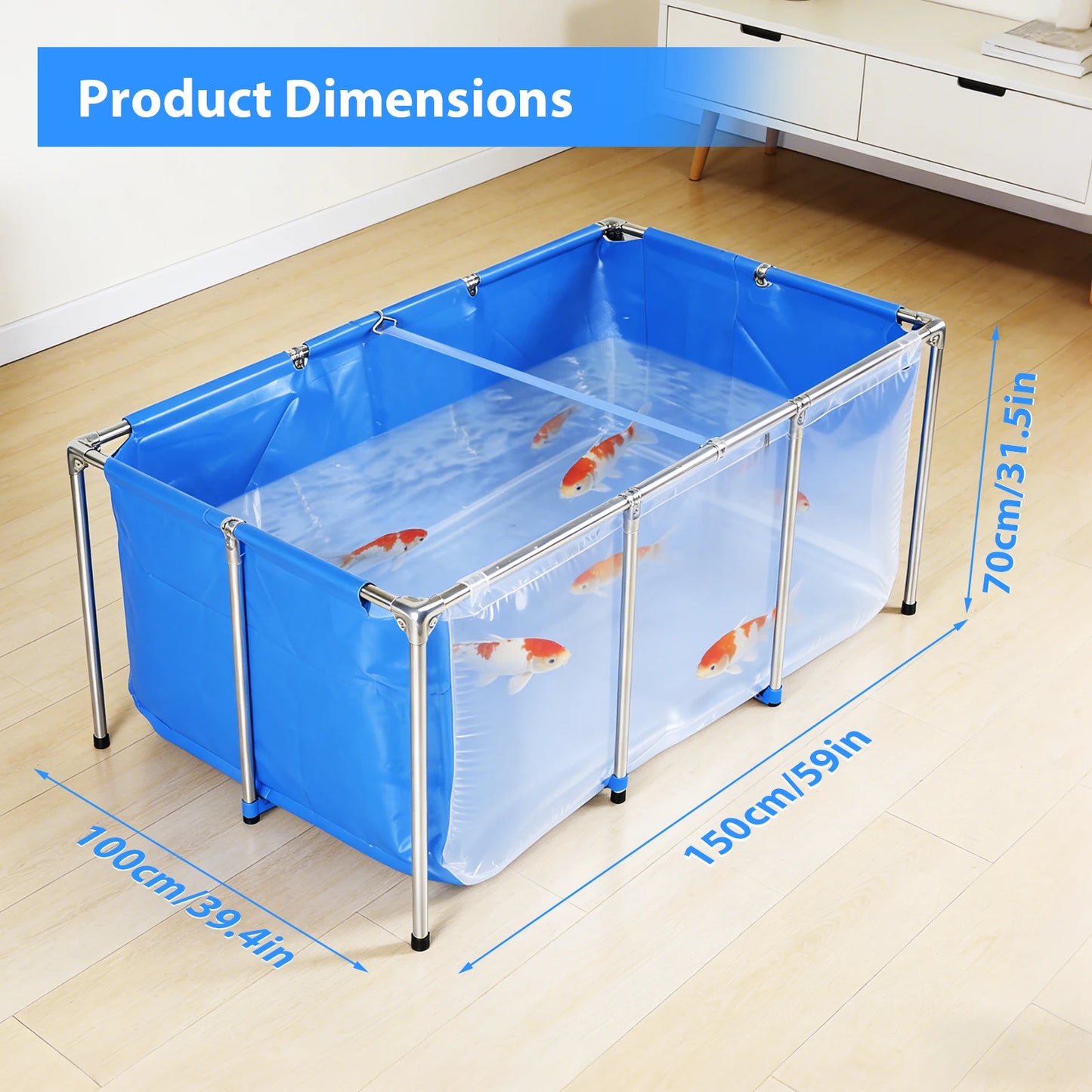 Above Ground Fish Pond with Frame & Drain Valve | Clear Viewing Panel for Ornamental Fish & Outdoor Use
